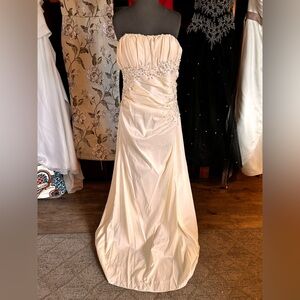Ivory Beaded Strapless Evening Gown
